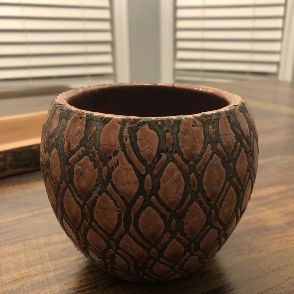 Textured Pink and Gray Lava Crackled Ceramic Planter